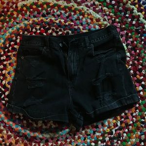 Black Distressed 90s Grunge Mom Shorts
